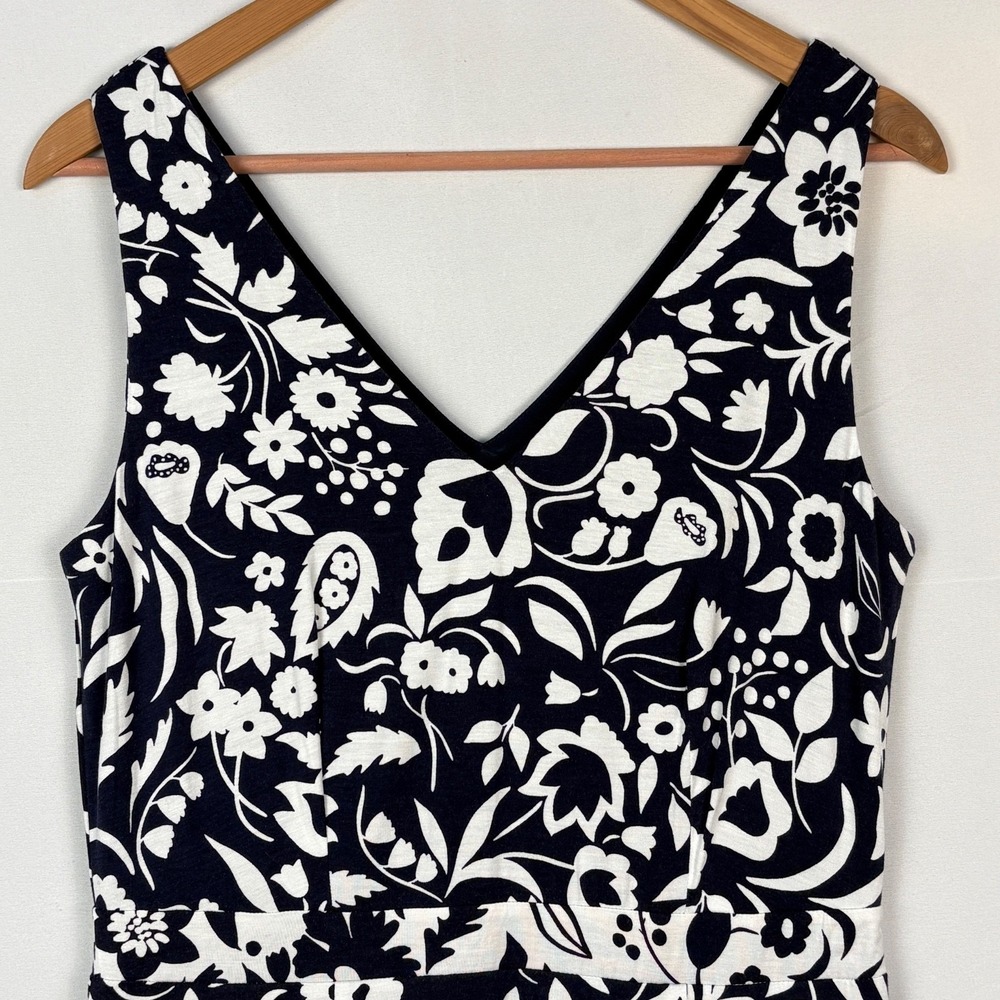 Boden Women Sleeveless Midi Dress Sz 8R Navy/ White floral Hi-low Ruffle Party - Picture 4 of 16